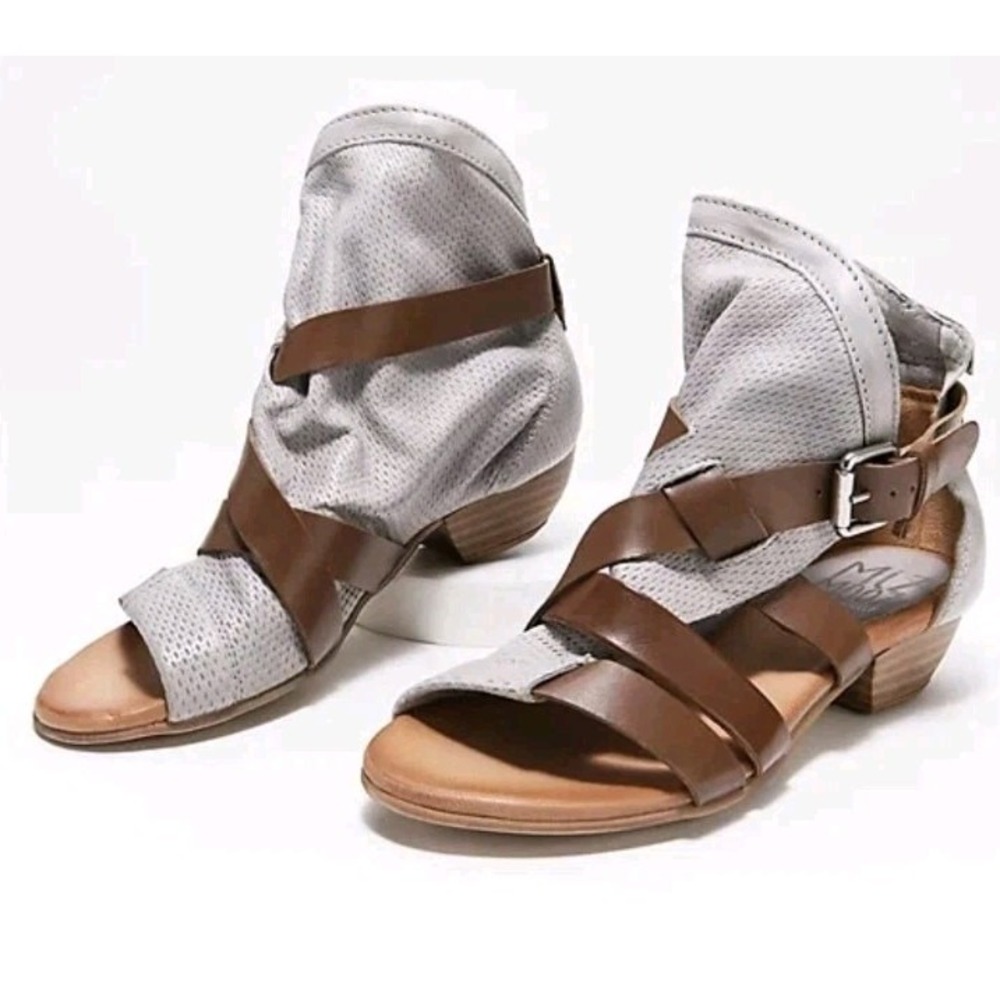 Miz Mooz Leather Multi Strap Heeled Sandals Cassidy Glacier Boho Buckle 10/41